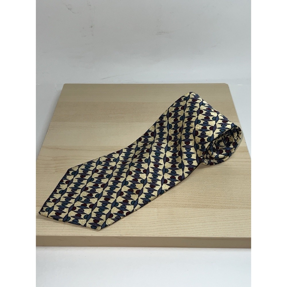 Christian Dior Tie Silk Geometric Yellow Blue Pattern Italy USA